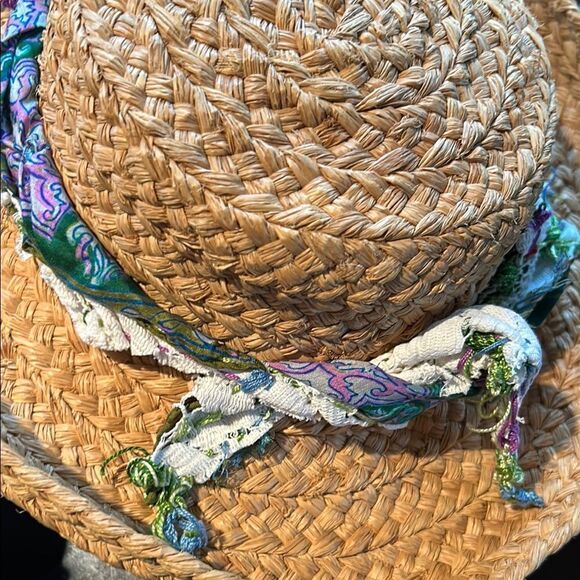 Hand Crafted head scarf hat band antique silk lace embroidered Multi floral main image 13
